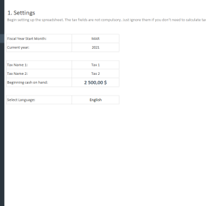 Business Finance Management Template - Settings