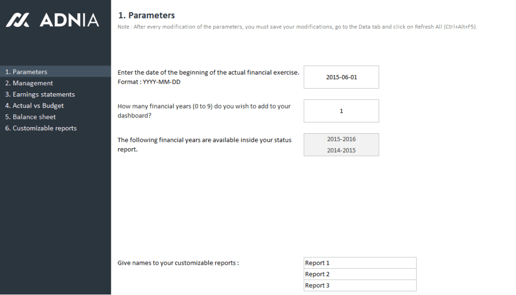 Finance 360 Plus - Parameters