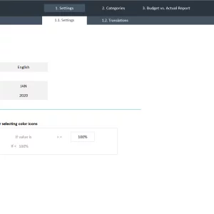 Budget vs Actual Excel Template 2.0 - Settings
