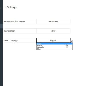 KPI Management Excel Spreadsheet Dashboard Template- Settings