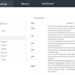 Social Media Dashboard Template - Settings