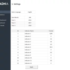 Dashboard Excel Template - Settings